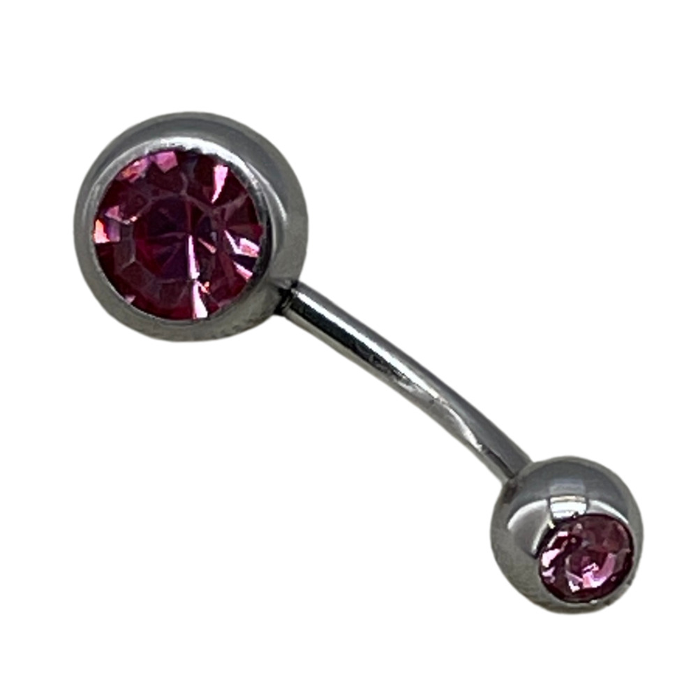 Belly Ring Double Round Stone Pink Gem Surgical Steel Naval Piercing Jewelry